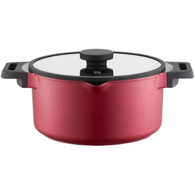 Oala cu capac Noel, Ambition, 24 cm, 4.7 L, aluminiu, visiniu/negru Oala cu capac Noel, Ambition, 24 cm, 4.7 L, aluminiu, visiniu/negru