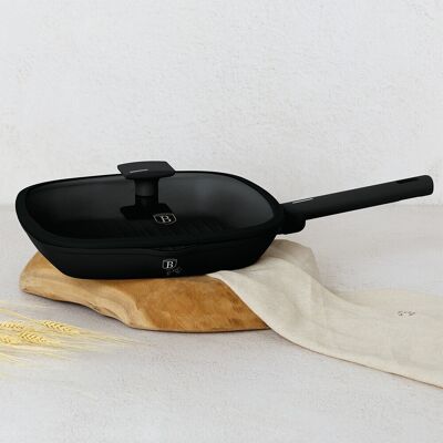 Tigaie grill cu capac Berlinger Haus, Matte Black, 28 cm, 2.1 L, aluminiu forjat, negru Tigaie grill cu capac Berlinger Haus, Matte Black, 28 cm, 2.1 L, aluminiu forjat, negru