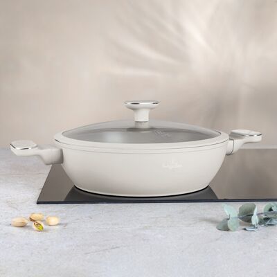 Oala cu capac Berlinger Haus, Sahara Marble, 28 cm, 3.8 L, aluminiu forjat, crem mat/marmura Oala cu capac Berlinger Haus, Sahara Marble, 28 cm, 3.8 L, aluminiu forjat, crem mat/marmura