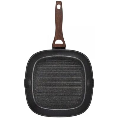 Tigaie grill Darkwood, Ambition, 26x26 cm, invelis Qualum Basic Stone Edition, aluminiu forjat, maro/negru Tigaie grill Darkwood, Ambition, 26x26 cm, invelis Qualum Basic Stone Edition, aluminiu forjat, maro/negru