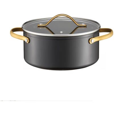 Oala cu capac Royal Gold, Ambition, 24 cm, 4.6 L, aluminiu forjat, strat antiaderent Qualum Basic, gri/auriu Oala cu capac Royal Gold, Ambition, 24 cm, 4.6 L, aluminiu forjat, strat antiaderent Qualum Basic, gri/auriu