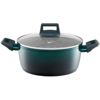 Oala cu capac Ombre Green, Ambition, invelis Qualum Ceramic Stone, 2.3 L, aluminiu, verde/negru Oala cu capac Ombre Green, Ambition, invelis Qualum Ceramic Stone, 2.3 L, aluminiu, verde/negru