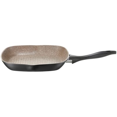 Tigaie grill Arras, Ambition, 28x28 cm, invelis Qualum Basic Stone, aluminiu, negru/maro Tigaie grill Arras, Ambition, 28x28 cm, invelis Qualum Basic Stone, aluminiu, negru/maro