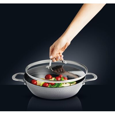Tigaie adanca cu capac Bubble, Ambition, 28 cm, 3.4 L, aluminiu, gri Tigaie adanca cu capac Bubble, Ambition, 28 cm, 3.4 L, aluminiu, gri