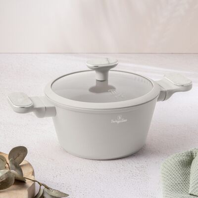 Oala cu capac Berlinger Haus, Sahara Marble, 20 cm, 2.6 L, aluminiu forjat, crem mat/marmura Oala cu capac Berlinger Haus, Sahara Marble, 20 cm, 2.6 L, aluminiu forjat, crem mat/marmura