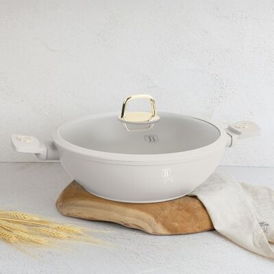 Tigaie Wok cu capac Berlinger Haus, Sahara, 30 cm, aluminiu forjat, crem mat Tigaie Wok cu capac Berlinger Haus, Sahara, 30 cm, aluminiu forjat, crem mat