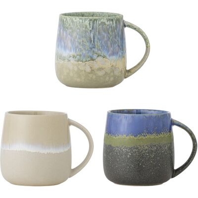 Set 3 cani, Bloomingville, Cloe, 9.5x10 cm, 400 ml, ceramica, albastru Set 3 cani, Bloomingville, Cloe, 9.5x10 cm, 400 ml, ceramica, albastru