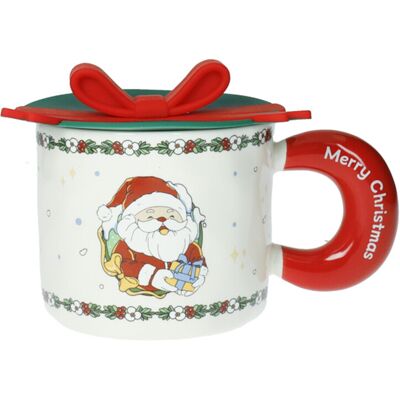Cana cu capac, Ribbon Santa Claus, Brandani, 9.5x8.5 cm, portelan New Bone China Cana cu capac, Ribbon Santa Claus, Brandani, 9.5x8.5 cm, portelan New Bone China