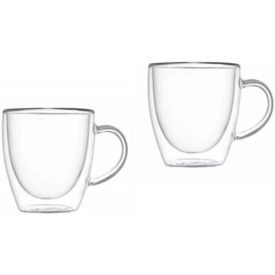 Set 2 cani cu perete dublu Cappuccino, Brandani, 350 ml, 9x10 cm, sticla Set 2 cani cu perete dublu Cappuccino, Brandani, 350 ml, 9x10 cm, sticla