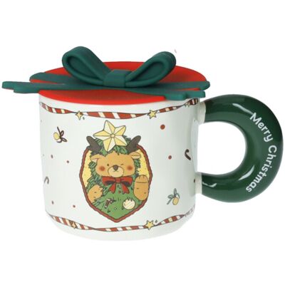 Cana cu capac, Ribbon Green, Brandani, 9.5x8.5 cm, portelan New Bone China Cana cu capac, Ribbon Green, Brandani, 9.5x8.5 cm, portelan New Bone China