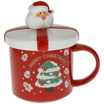 Cana cu capac si lingurita, Father Xmas Red Gold, Brandani, 10x13.5 cm, portelan New Bone China Cana cu capac si lingurita, Father Xmas Red Gold, Brandani, 10x13.5 cm, portelan New Bone China