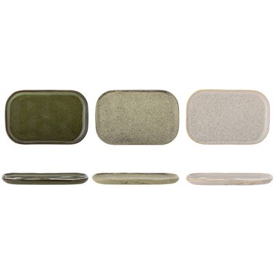 Set 3 farfurii desert, Bloomingville, Addison, 22.5x14.5x1.5 cm, ceramica, verde Set 3 farfurii desert, Bloomingville, Addison, 22.5x14.5x1.5 cm, ceramica, verde