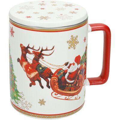Cana cu infuzor si capac, Christmas, Brandani, 8x11.5 cm, portelan New Bone China Cana cu infuzor si capac, Christmas, Brandani, 8x11.5 cm, portelan New Bone China