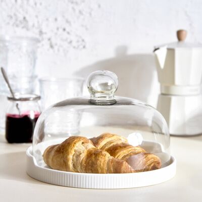 Platou cu capac Fincan, Homla, 22x16 cm, portelan/sticla, transparent/alb Platou cu capac Fincan, Homla, 22x16 cm, portelan/sticla, transparent/alb