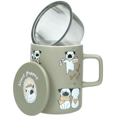 Cana cu infuzor si capac, Dogs, Brandani, 8x11.5 cm, portelan New Bone China/inox Cana cu infuzor si capac, Dogs, Brandani, 8x11.5 cm, portelan New Bone China/inox
