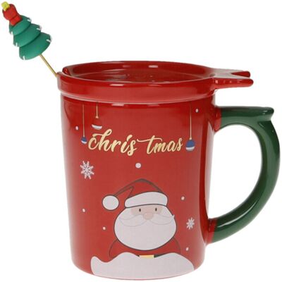 Cana cu capac si lingurita, Tree Red Gold, Brandani, 9x11 cm, portelan New Bone China Cana cu capac si lingurita, Tree Red Gold, Brandani, 9x11 cm, portelan New Bone China