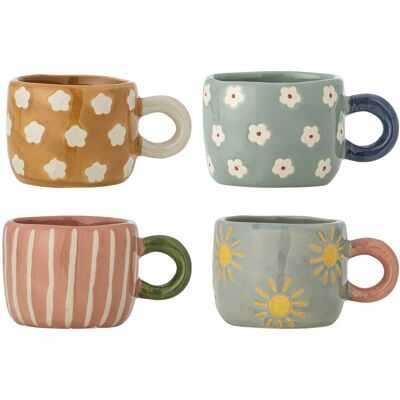 Set 4 cesti, Bloomingville, Nini, 7.5x5.5 cm, 110 ml, ceramica, multicolor Set 4 cesti, Bloomingville, Nini, 7.5x5.5 cm, 110 ml, ceramica, multicolor