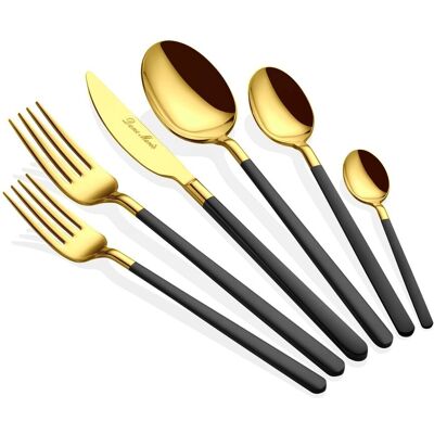 Set tacamuri, Hermia, 645DRM1223, Inox, Lingură de masă: 21,3 cm (6 bucăți), Aur/Negru Set tacamuri, Hermia, 645DRM1223, Inox, Lingură de masă: 21,3 cm (6 bucăți), Aur/Negru