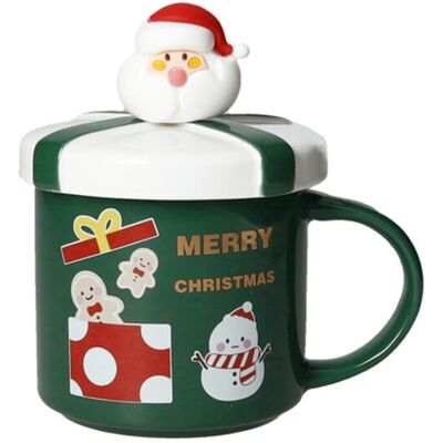 Cana cu capac si lingurita, Tree Xmas Green Gold, Brandani, 10x13.5 cm, portelan New Bone China Cana cu capac si lingurita, Tree Xmas Green Gold, Brandani, 10x13.5 cm, portelan New Bone China