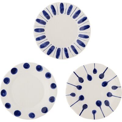 Set 3 farfurii desert, Bloomingville, Linora, 22x2.5 cm, ceramica, albastru Set 3 farfurii desert, Bloomingville, Linora, 22x2.5 cm, ceramica, albastru