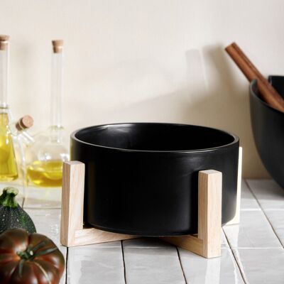 Bol salata Fincan, Homla, 20x10 cm, portelan/lemn, negru/natur Bol salata Fincan, Homla, 20x10 cm, portelan/lemn, negru/natur