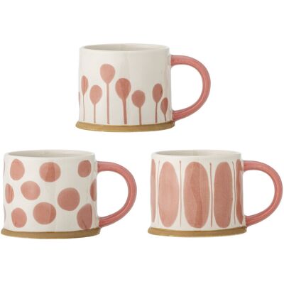 Set 3 cani, Bloomingville, Linora, 11x8.5 cm, 450 ml, ceramica, roz Set 3 cani, Bloomingville, Linora, 11x8.5 cm, 450 ml, ceramica, roz