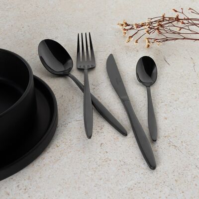 Set tacamuri 24 piese Berlinger Haus, Matte Black, model rotunjit, inox, negru Set tacamuri 24 piese Berlinger Haus, Matte Black, model rotunjit, inox, negru