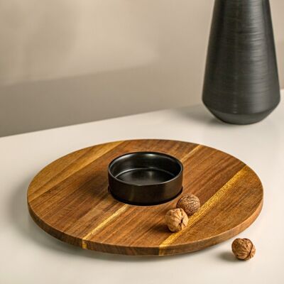 Platou servire si bol Fresca, Homla, 35x1.5 cm, lemn/ceramica, natur/negru Platou servire si bol Fresca, Homla, 35x1.5 cm, lemn/ceramica, natur/negru