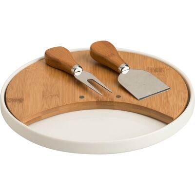 Set 2 ustensile pentru branzeturi, tocator si platou, Brandani, Ø23 cm, bambus/portelan Set 2 ustensile pentru branzeturi, tocator si platou, Brandani, Ø23 cm, bambus/portelan