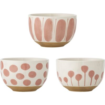 Set 3 boluri, Bloomingville, Linora, 12.5x8 cm, 460 ml, ceramica, roz Set 3 boluri, Bloomingville, Linora, 12.5x8 cm, 460 ml, ceramica, roz