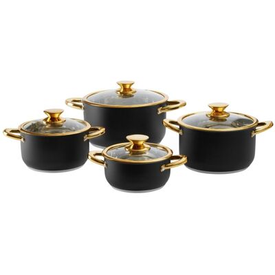 Set oale 8 piese Royal, Ambition, 16 cm/18 cm/20 cm/24 cm, otel/sticla, negru/auriu Set oale 8 piese Royal, Ambition, 16 cm/18 cm/20 cm/24 cm, otel/sticla, negru/auriu