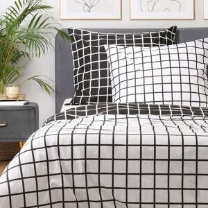 Lenjerie de pat King Size, Reyes, Homla, 3 piese, 200x220 cm, bumbac, alb/negru Lenjerie de pat King Size, Reyes, Homla, 3 piese, 200x220 cm, bumbac, alb/negru