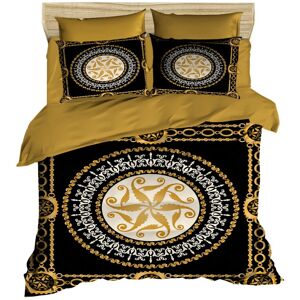 Pearl Home Lenjerie de pat dubla King (IT), 3 piese, L'essentiel Maison, 3D4, Negru / Auriu / Alb Pearl Home Lenjerie de pat dubla King (IT), 3 piese, L'essentiel Maison, 3D4, Negru / Auriu / Alb