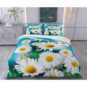 Lenjerie de pat dubla King (FR), 3 piese, L'essentiel Maison, Daisy, Bumbac;Poliester, Albastru / Alb / Galben / Verde Lenjerie de pat dubla King (FR), 3 piese, L'essentiel Maison, Daisy, Bumbac;Poliester, Albastru / Alb / Galben / Verde