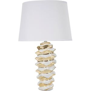 Lampa de masa, Glam Space, Mauro Ferretti, 1 x E27, 40W, Ø33 x 53 cm, ceramica/fier/textil, alb/auriu Lampa de masa, Glam Space, Mauro Ferretti, 1 x E27, 40W, Ø33 x 53 cm, ceramica/fier/textil, alb/auriu