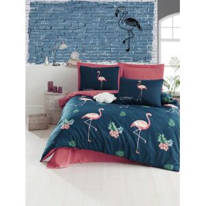 Eponj Home Lenjerie de pat dubla (DE), 3 piese, L'essentiel Maison, Big Filamin, 65% bumbac/35% poliester, Albastru închis / Roz / Verde Eponj Home Lenjerie de pat dubla (DE), 3 piese, L'essentiel Maison, Big Filamin, 65% bumbac/35% poliester, Albastru închis / Roz / Verde