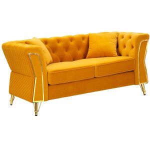 Canapea 2 locuri cu perne Emy, Mauro Ferretti, 162x83x76 cm, eucalipt/pin/catifea, galben mustar/auriu Canapea 2 locuri cu perne Emy, Mauro Ferretti, 162x83x76 cm, eucalipt/pin/catifea, galben mustar/auriu