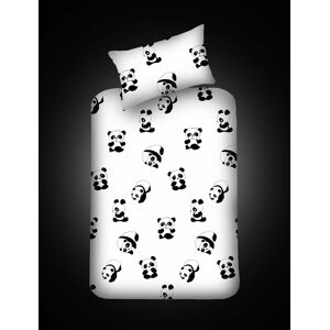 Set cearceaf si fata de perna, EnLora Home, Panda, 100x200 cm, amestec bumbac, alb/negru Set cearceaf si fata de perna, EnLora Home, Panda, 100x200 cm, amestec bumbac, alb/negru
