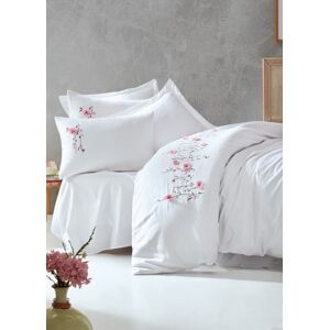 Lenjerie de pat dubla King Size, Cotton Box, Perla White, 6 piese, 240x260 cm, bumbac satinat, alb cu broderie Lenjerie de pat dubla King Size, Cotton Box, Perla White, 6 piese, 240x260 cm, bumbac satinat, alb cu broderie