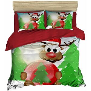 Lenjerie de pat dubla Xmas-412, Pearl Home, 3 piese, amestec bumbac, multicolor Lenjerie de pat dubla Xmas-412, Pearl Home, 3 piese, amestec bumbac, multicolor