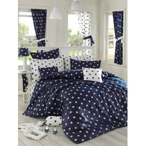 Lenjerie de pat dubla Super King (FR), 3 piese, L'essentiel Maison, Starz, Albastru inchis/Alb Lenjerie de pat dubla Super King (FR), 3 piese, L'essentiel Maison, Starz, Albastru inchis/Alb