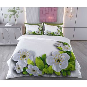 Lenjerie de pat dubla Super King (FR), 3 piese, L'essentiel Maison, Plum Blossom, Bumbac;Poliester, Alb / Verde / Gri Lenjerie de pat dubla Super King (FR), 3 piese, L'essentiel Maison, Plum Blossom, Bumbac;Poliester, Alb / Verde / Gri