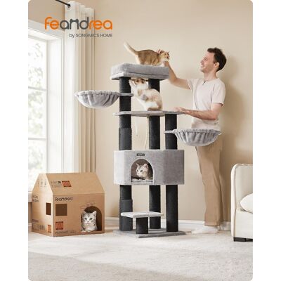 Ansamblu de joaca pisici / arbore pentru pisici, Feandrea, pervaz cu autoincazire, 50x50x160 cm, PAL/plus/sisal, gri dove/negru Ansamblu de joaca pisici / arbore pentru pisici, Feandrea, pervaz cu autoincazire, 50x50x160 cm, PAL/plus/sisal, gri dove/negru
