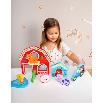 Set animale 13 piese, Ferma, Kids Hits, lemn, multicolor Set animale 13 piese, Ferma, Kids Hits, lemn, multicolor