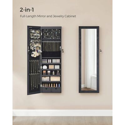Cabinet pentru bijuterii cu oglinda si fixare usa/perete Songmics, 36.7 x 10 x 120 cm, PAL, negru Cabinet pentru bijuterii cu oglinda si fixare usa/perete Songmics, 36.7 x 10 x 120 cm, PAL, negru