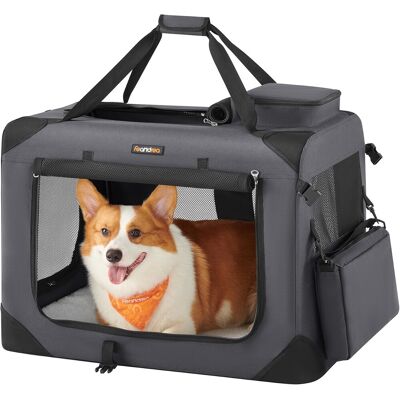 Cusca textile pentru caini / Geanta de transport animale de companie L, Feandrea, max 16 kg, 70x52x52 cm, tesatura Oxford, gri Cusca textile pentru caini / Geanta de transport animale de companie L, Feandrea, max 16 kg, 70x52x52 cm, tesatura Oxford, gri