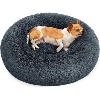 Pat pentru caini si pisici Fluffy Donut, Feandrea, husa lavabila, marimea M, max 11 kg, Ø60 x 20 cm, gri inchis Pat pentru caini si pisici Fluffy Donut, Feandrea, husa lavabila, marimea M, max 11 kg, Ø60 x 20 cm, gri inchis