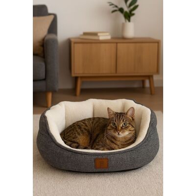 Pat pentru animale de companie, Paws & Whiskers, Coco L, Material exterior: 100% poliester, Gri/Alb Pat pentru animale de companie, Paws & Whiskers, Coco L, Material exterior: 100% poliester, Gri/Alb