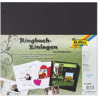 Set de sferturi de carton fotografic în dosar cu inele 300g/m² 15 coli negre - 3 seturi Set de sferturi de carton fotografic în dosar cu inele 300g/m² 15 coli negre - 3 seturi