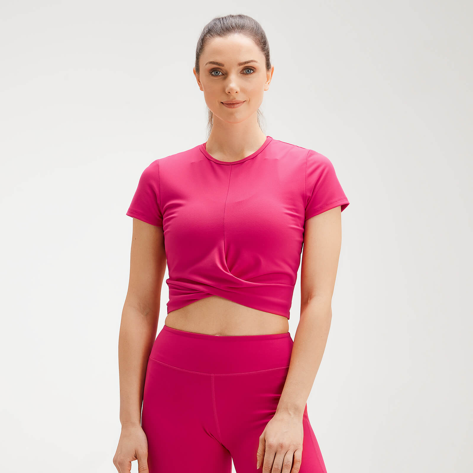 MP Women's Power Short Sleeve Crop Top - Virtual Pink - L